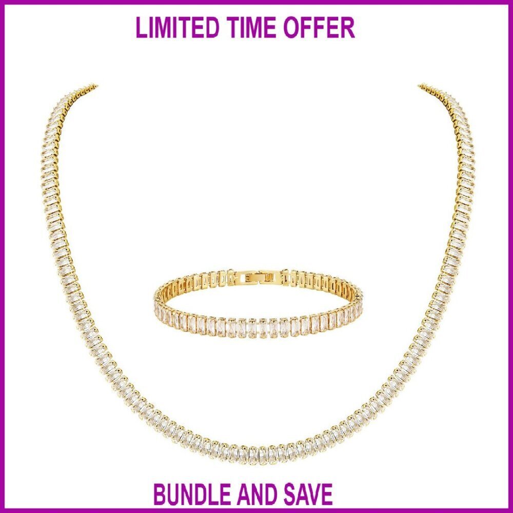 Crystal Jewelry Set Rhinestone Choker Tennis Bracelet Bridal Wedding